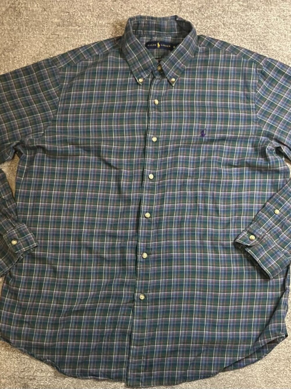 Polo Ralph Lauren Button‎ Down 100% Cotton Green Plaid shirt Pony Logo Embroider